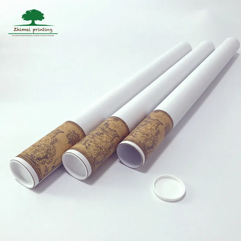 2mm thickness cardboard kraft paper cardboard shipping tube poster paper tube with white plastic end cap