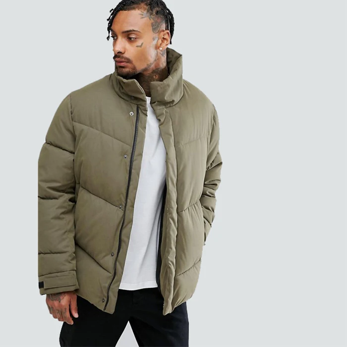 Winter press stud placket coat funnel collar oversize down jacket for men
