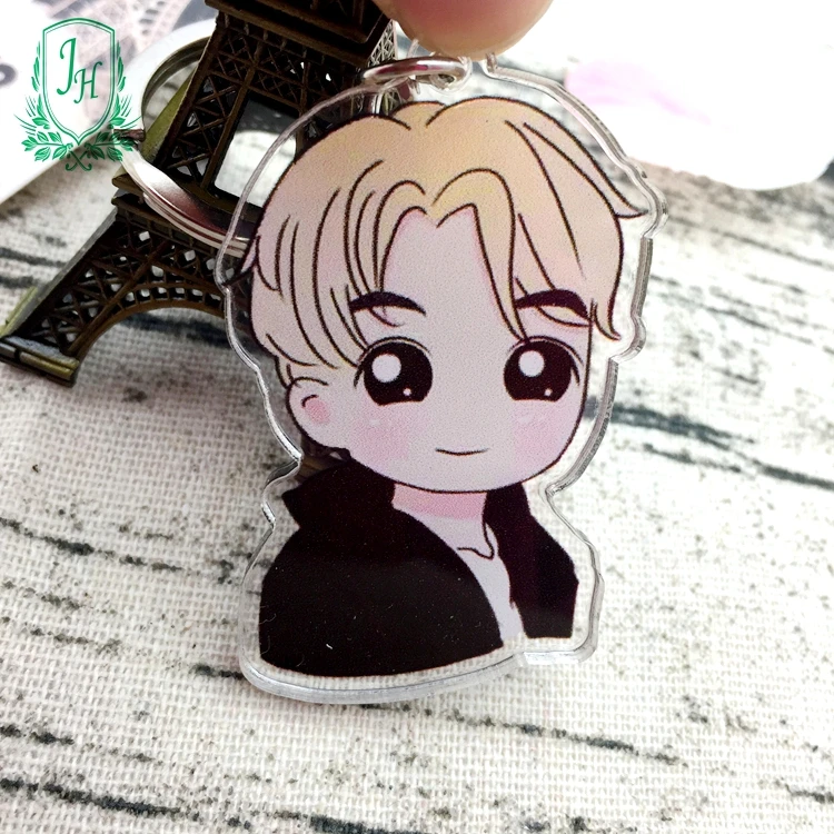 NO MOQ Glitter epoxy hologram custom printed anime keychain laser cut acrylic charms