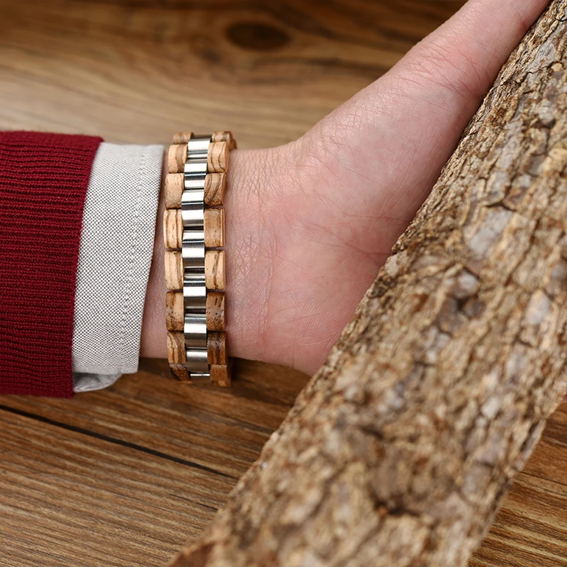2020 BOBO BIRD Factory Stainless Steel Natural Wooden Bracelet Men Handcrafted Bracelets with Best Price