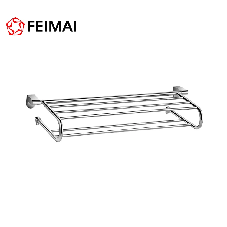 Wall Mounted Brass Zinc Alloy Chrome Plated Towel Shelf Rack Bar