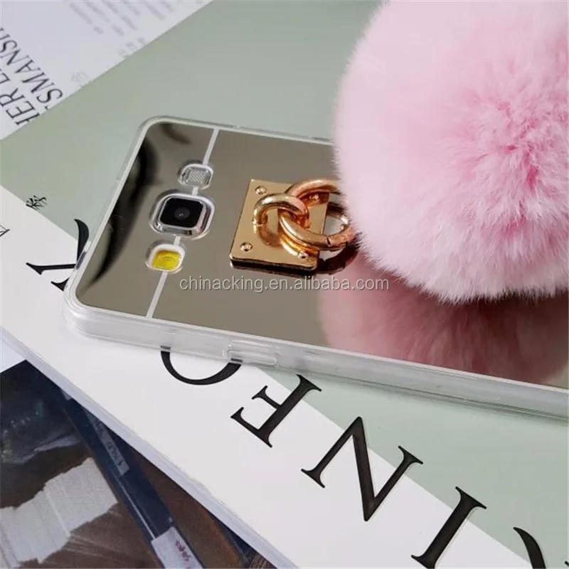 New Fashion Mirror Lovely Rabbit Tail Fur Ball Soft TPU Cases For Samsung Galaxy J5 J7 Cover