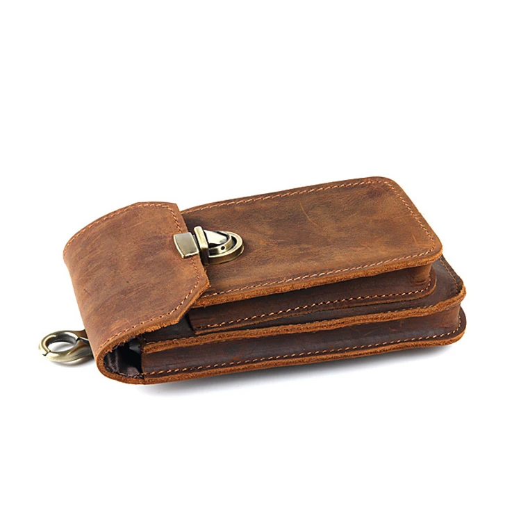 pb010 Crazy Horse Genuine Leather Mobile Waist Belt Bag for Phone