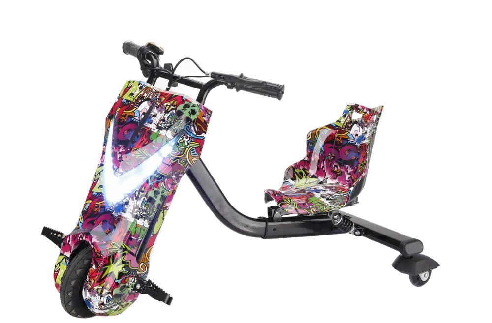 Motorized electric drift scooter tricycle rider 360 drifting trike with two seat