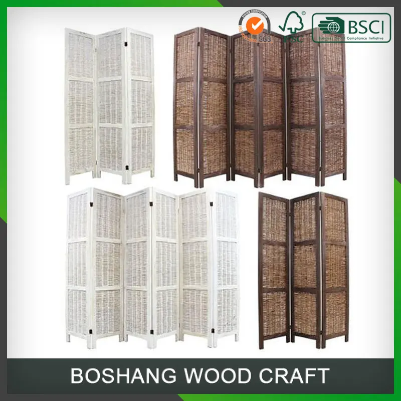 Wooden Framed Natural Wicker Folding Room Divider