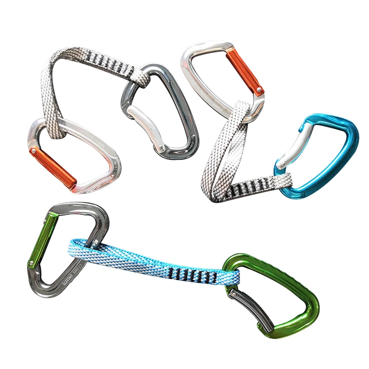 Customized aluminum alloy safety quick draw climbing carabiner lanyard with webbing quick release snap hook