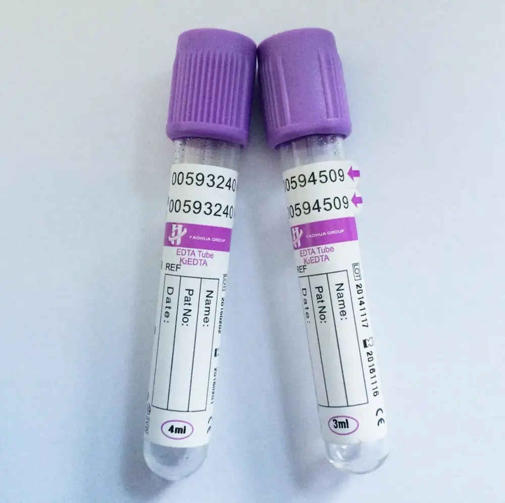 EDTA blood tube purple top tube for blood collection and test with CE and ISO certificate PET and glass tube 13*75mm 3ml 4ml 5ml