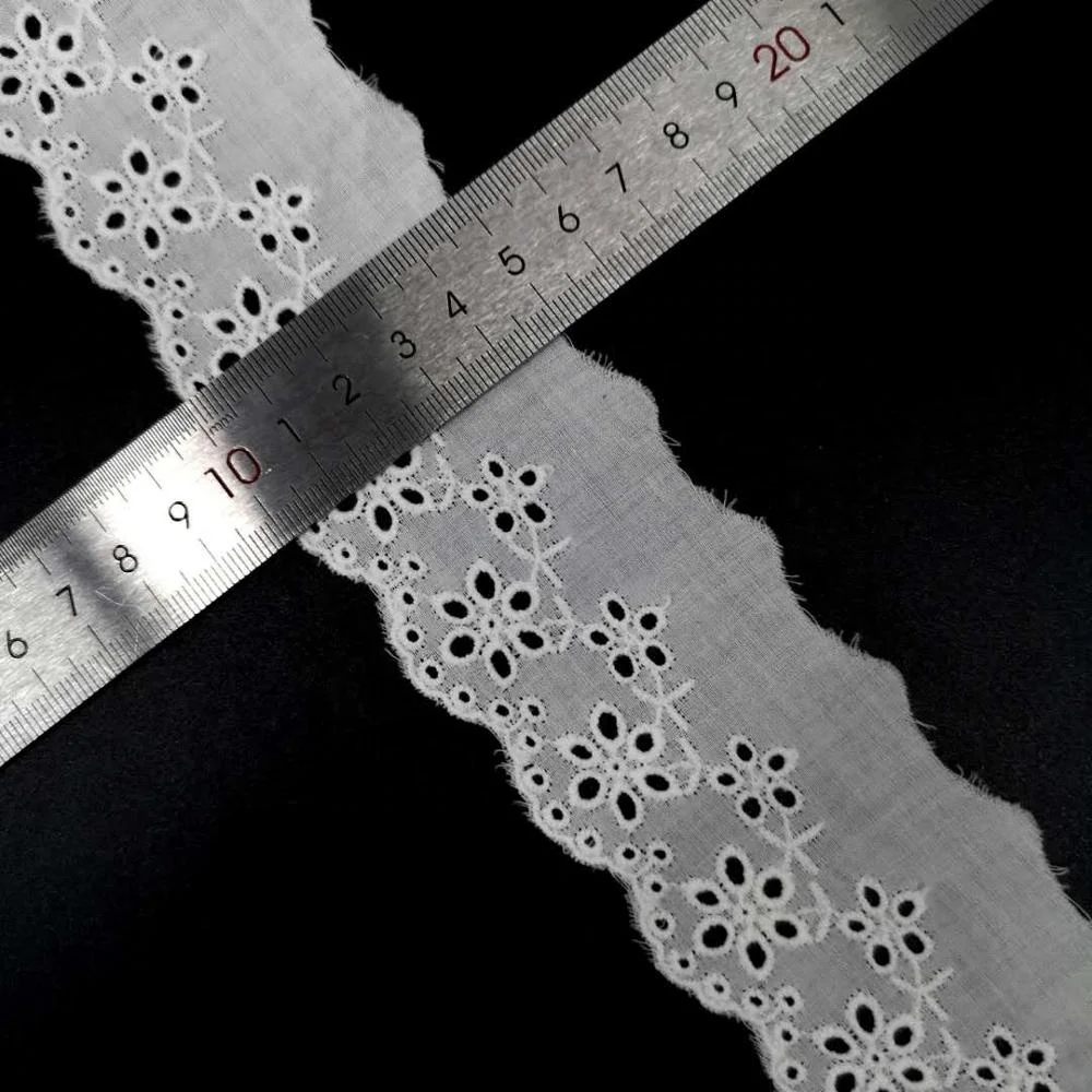 New wholesale embroidery designs flower lace  White color cotton eyelet lace trim for clothing