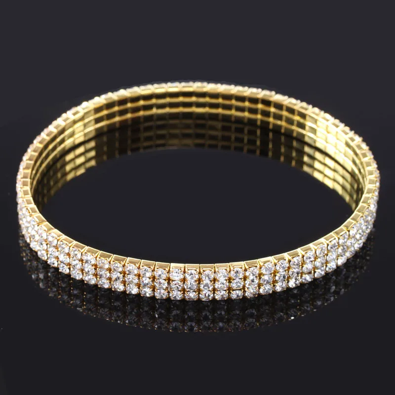 
Gold and Silver Anklets Three Row Crystal Rhinestone Stretch Anklet G0035 