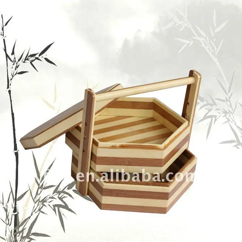 Двухэтажная бамбуковая корзина для завтрака/коробка/поднос