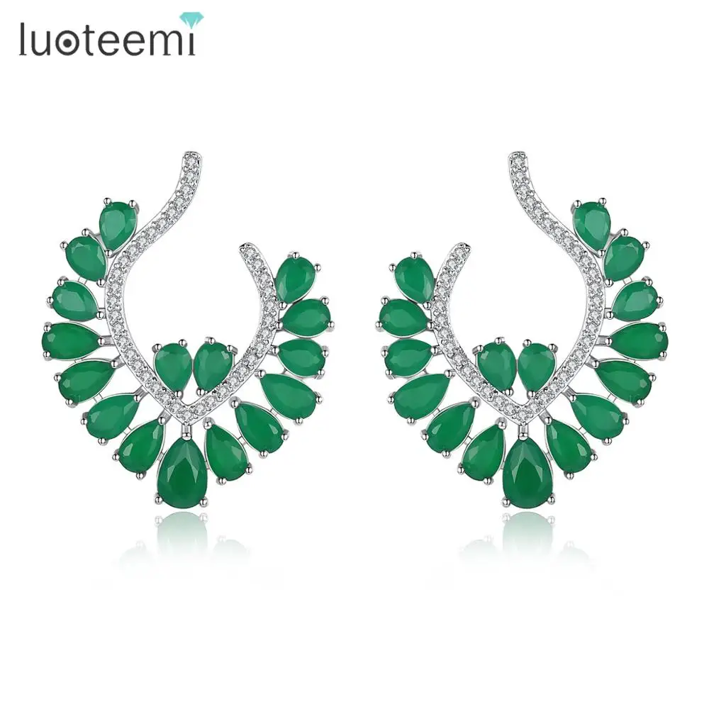 LUOTEEMI Milk Green Big Stud Crystal Women Earrings Elegant Flower Jewelry Wholesale For Party
