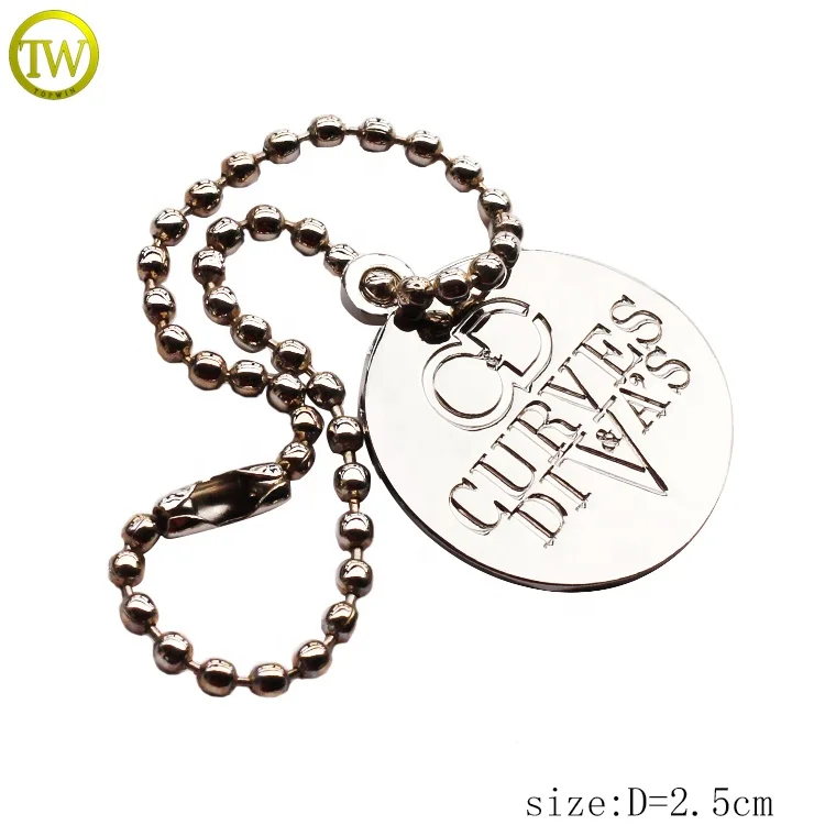 Custom engraved name round hang plate silver wallet metal chain tag with hook