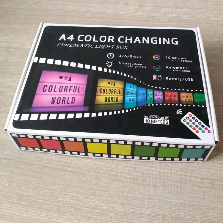 RGB Color LED Letters Night Lamp Plastic LED Color Change Cinema LightBox A4 LED Cinematic Light Box With Letters