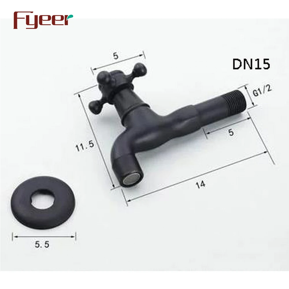 Fyeer Solid Brass Wall Mounted Black Bibcok with Cross Handle