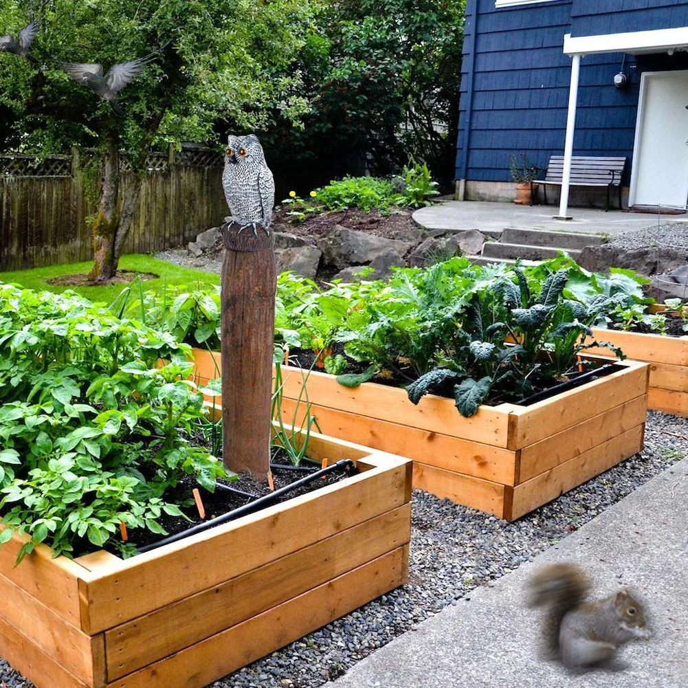 Solar Powered Plastic Owl Decoy BX005 Bird Scarer Owl Decoy Keep Hawks Squirrels Birds Away