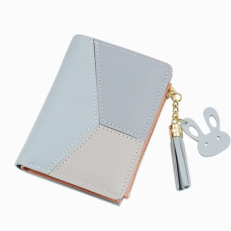 Trendy Cheap Coin Purse Ladies Brand PU Leather Patchwork Matching Colors Mini Pouch Key Holder Short Wallet