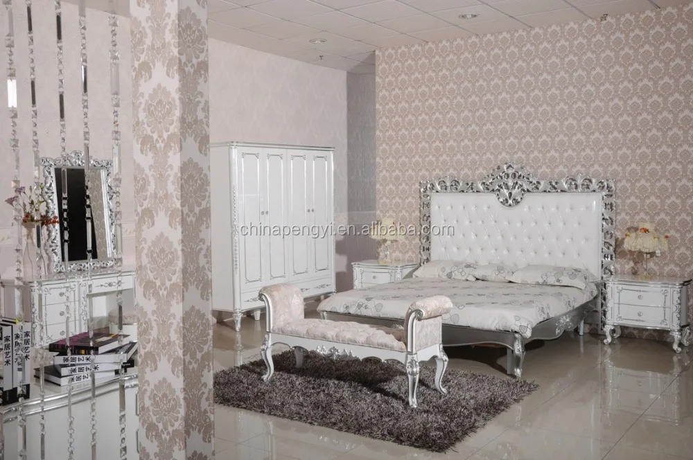 Antique Luxury Rococo European Baroque Bed wedding bedroom furniture