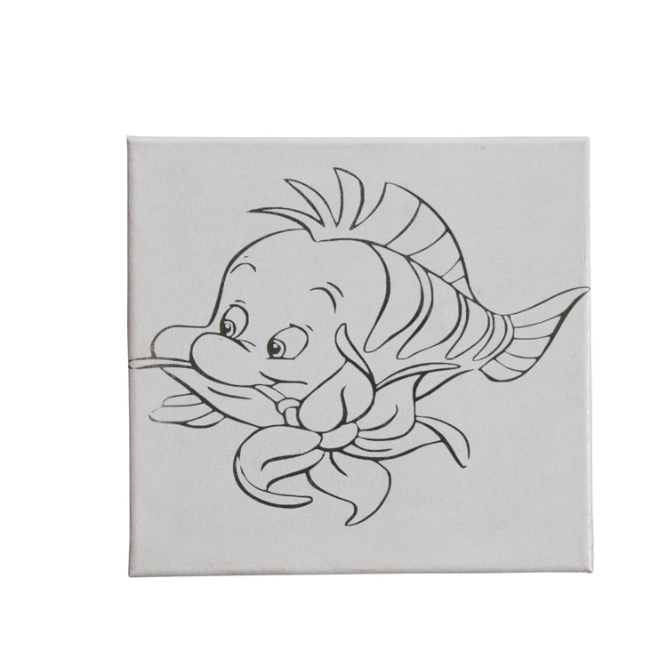 Kids DIY pre-printed stretched canvas set with black printed lines design