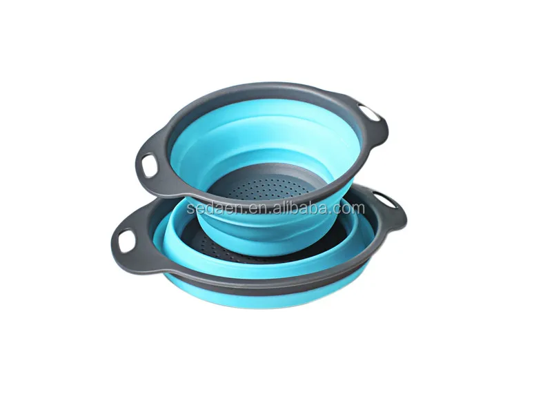 2018 Foldable Veg Fruit Drain Basket Collapsible Round Filter Blue Stretch Folding 2 Pcs 5 Color Silicone Washbasin Kitchen