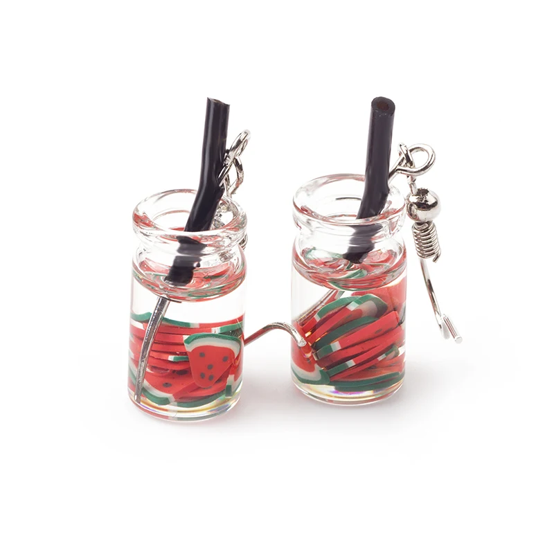 Simulation interesting fruit cup beverage bottle earrings lovely original sufeng small fresh summer earrings drop  FOR WOMEN