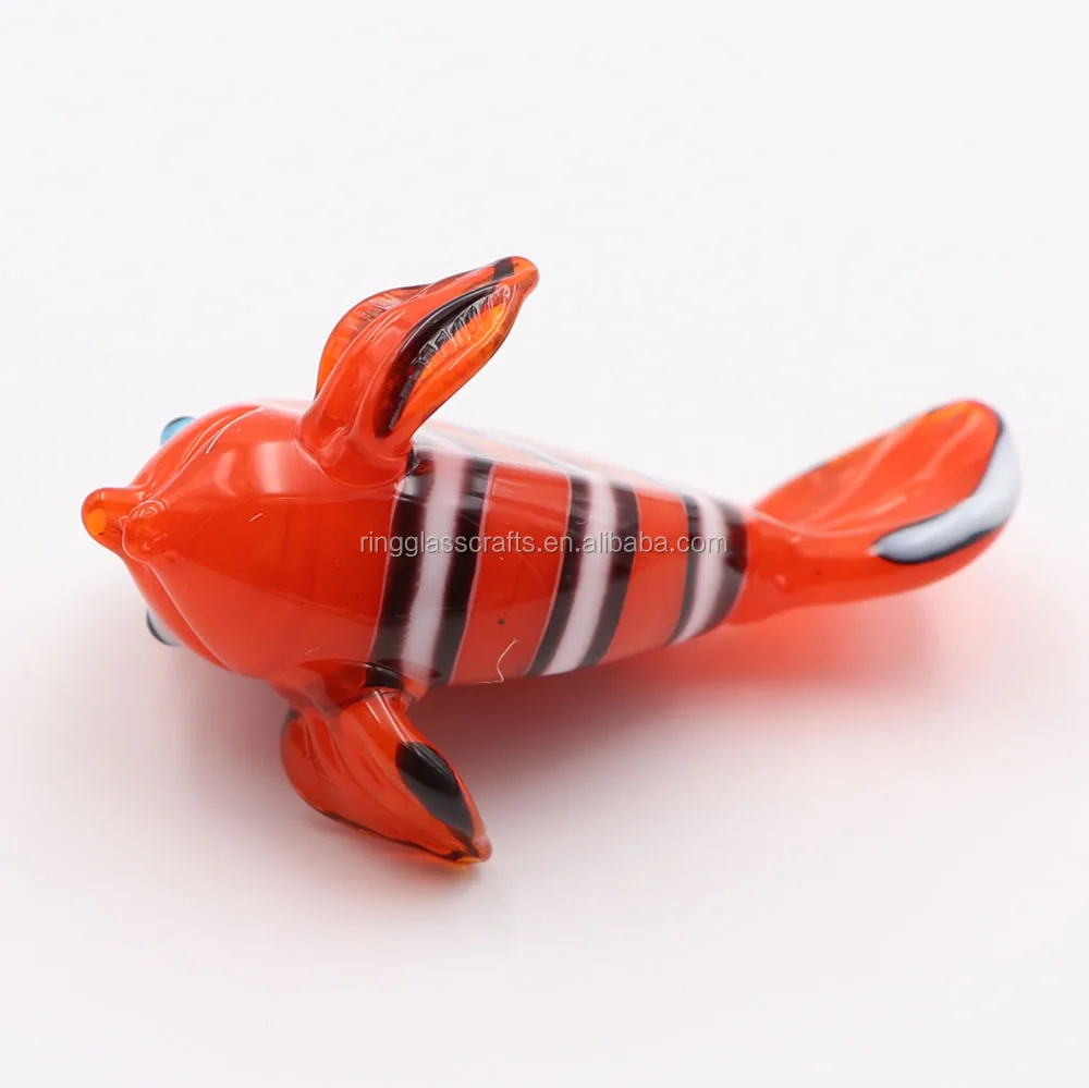 Murano Decorative Art Sculptures Funny Sea Creature Figurines Hand Blown Glass Clown Fish