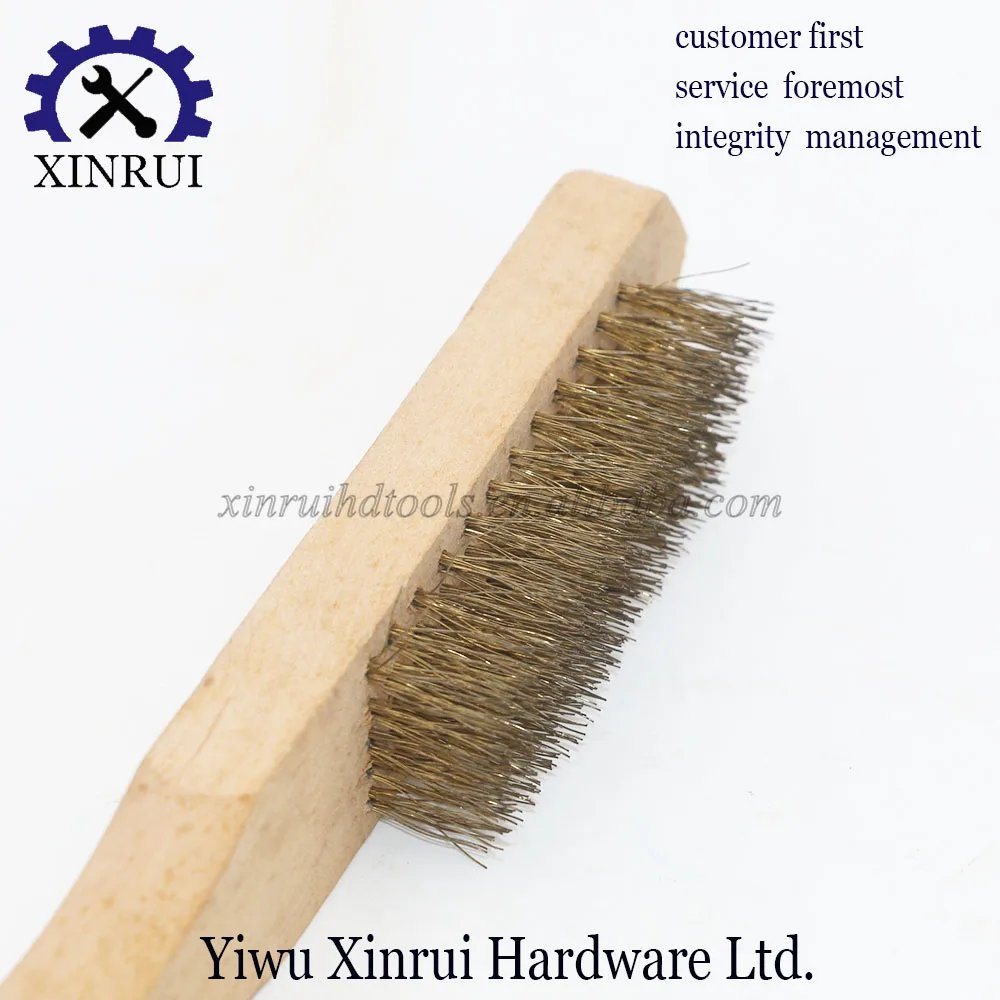Copper plated wire brush with wooden handle