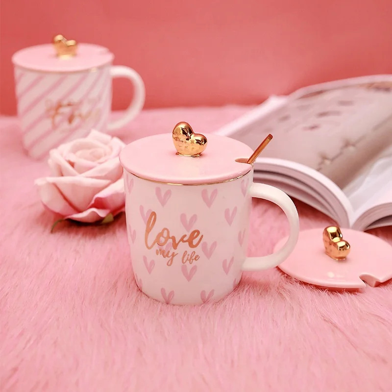 Valentine gifts heart shape handle coffee mug with lid