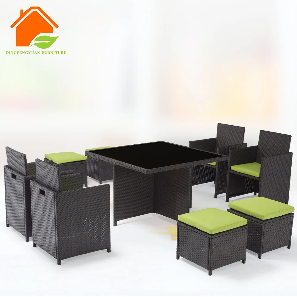 Save place fashion rattan dinning table and chair set bamboo wicker garden set with 6 chairs outdoor furniture