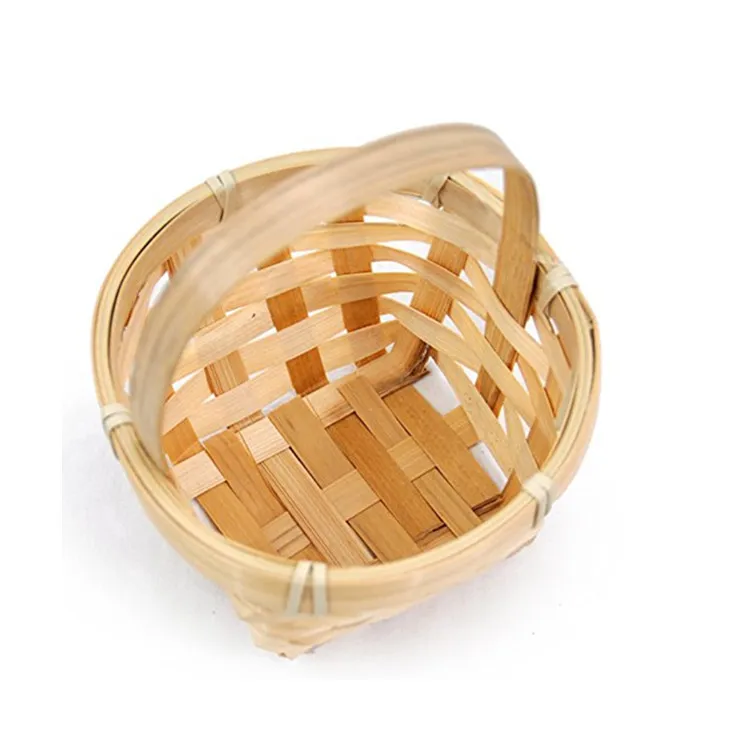 Wholesale Handmade Square Natural Miniature Bamboo Handle Basket