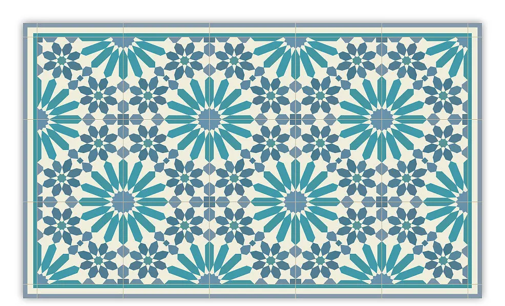 Vinyl carpet with saffalo designs tiles in turquoise Traditional morrocco tiles in turquoise