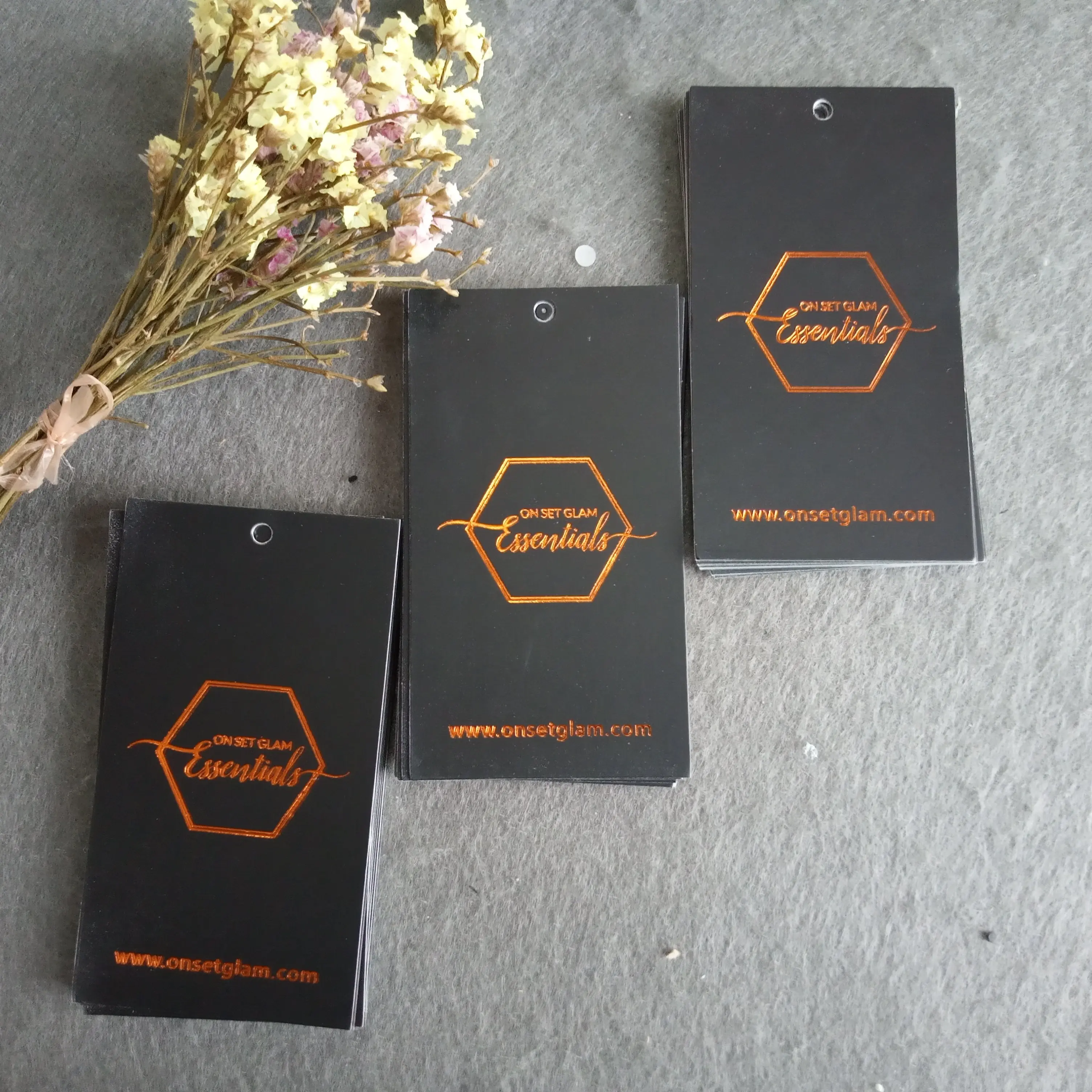 Оптовая продажа подвесные бирки для одежды на заказ штампованные из розовой золотой фольги