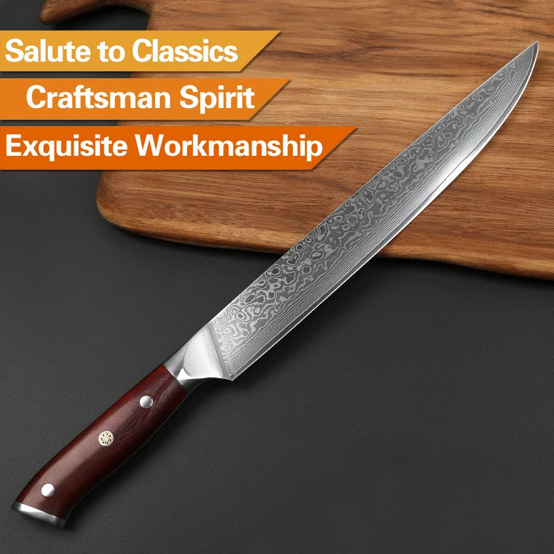 
Kitchen Carving Chef Knife 10 Inch 67 Layers Damascus Steel Daily Kitchen Cut Usage or Promotion Gift Carbon Steel Gold Supplier 