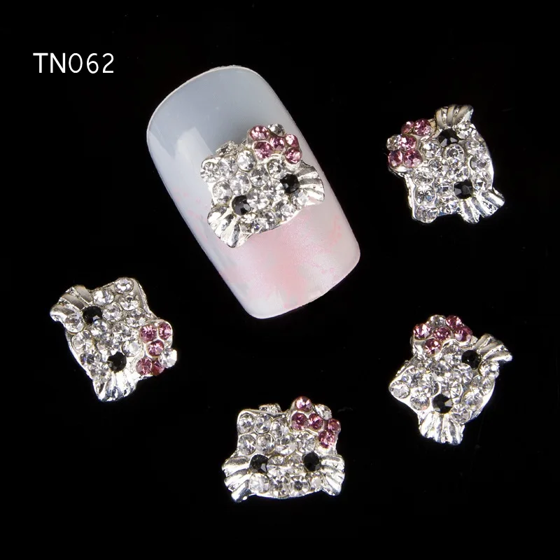 10pcs Glitter Kitty cat Rhinestones 3d Nail Art Decorations Alloy Nail Sticker Charms Jewelry for Nail