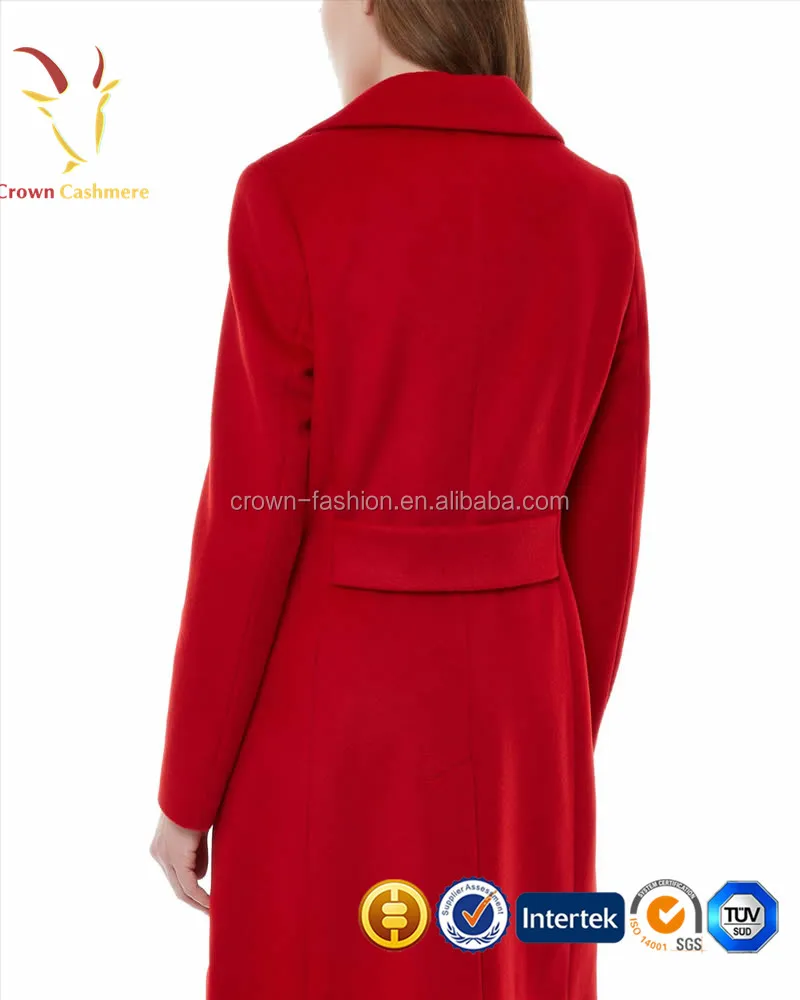 Women Red Long Winter Cashmere Coat Ladies
