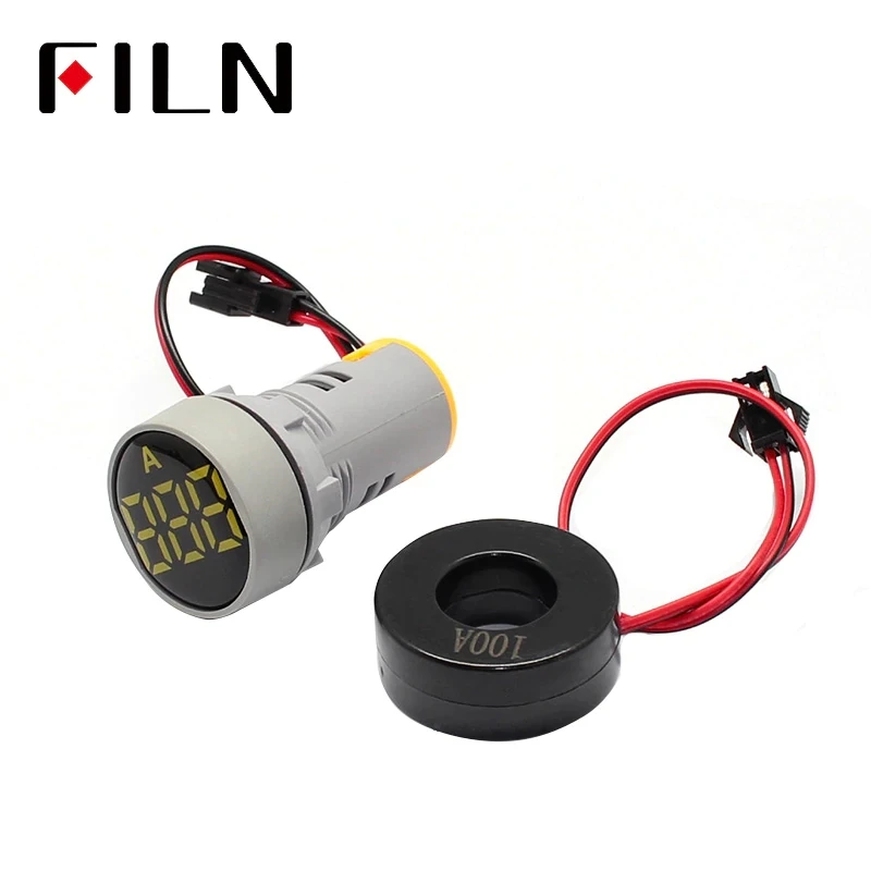  Filn 22 мм 0-100A цифровой амперметр индикатор светодиодная лампа квадратный световой сигнал переменного тока