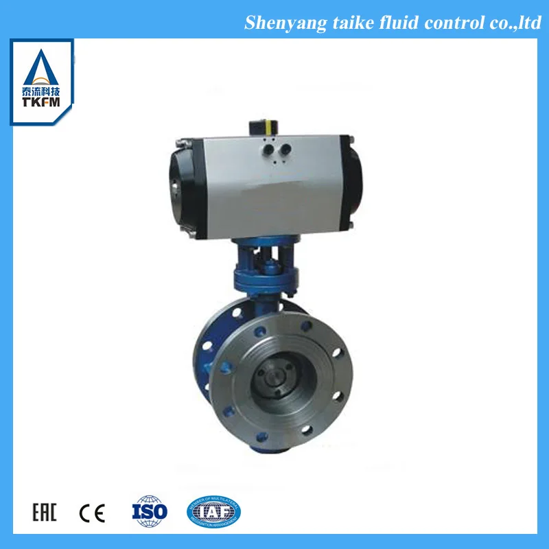 TKFM Лидер продаж чугунный высокопрочный двойной фланцевый Пневматический клапан-бабочка с ПТФЭ сиденьем pn16 dn50
