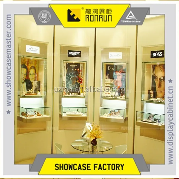 Ultra clean tempered glass shelves showcase for optical glasses retail shop furniture