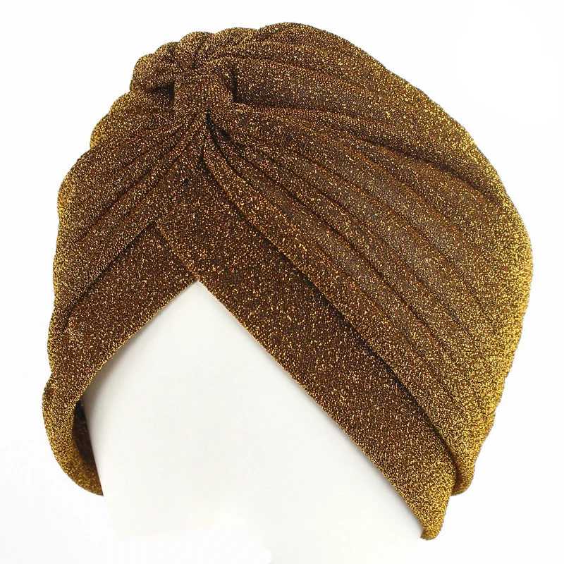 
Hot Selling Simple Classic Design Shiny Shimmer Glitter Sparkly Turban Hats 2017 Women Head Wrap Band Hijab Cap 