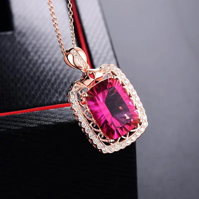 gold plated sterling silver jewellery Big Stone Necklace natural pink Topaz red gemstone price Costume Jewelry