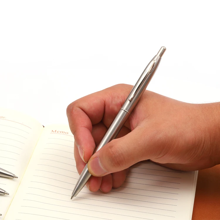 2 Year warranty slim design stainless steel ballpoint pen for business branding