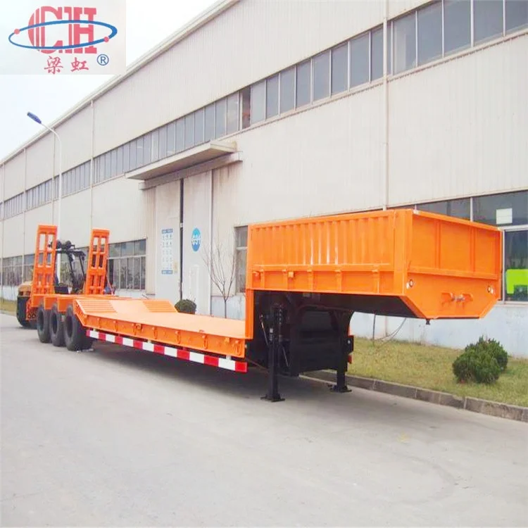 4 Axle Low bed Truck Trailer 90t lowbed Heavy Equipment Transport for Excavat Semi Trailer
