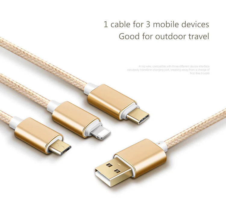 
Amazon Top Seller 2021 High Quality USB Multi Charger Cable 3 in 1 Nylon Braided Fast Charging Cord (1.2M) with 8pin/Micro/typeC 