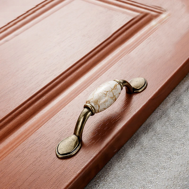  Антикварные ручки для мебели мраморные желтые полосы керамические кухонных шкафов дверных ручек ящиков CZ-9999