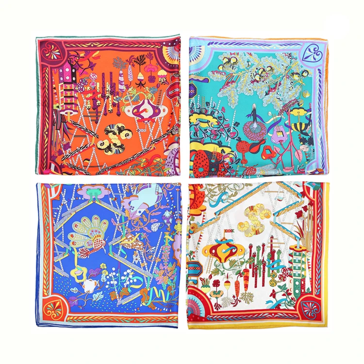 Chinese Jinpin Women Silk Twill Scarf Digital Print Head Scarf for Ladies