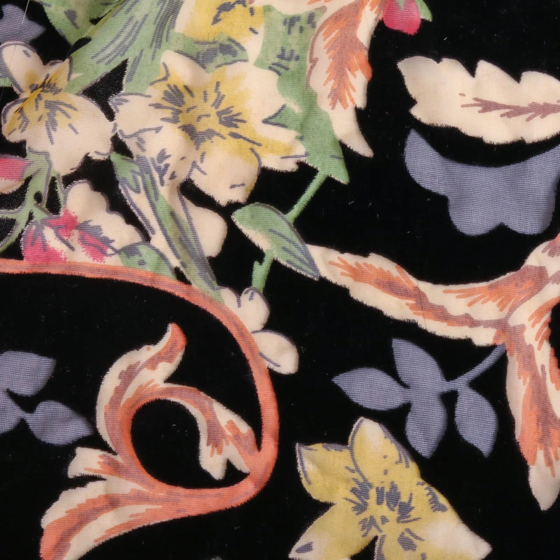 Nylon And Rayon Black Woven Print Flower Burn out Fabric For Dress