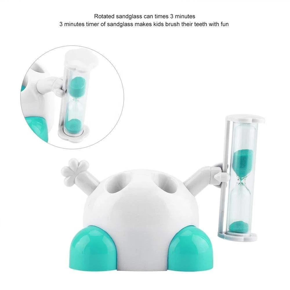 2023 New Arrivals Bathroom Cute Cartoon Animal Design ABS Plastic Toothbrush Holder for Kids with 3-minute Hourglass Sand Timer