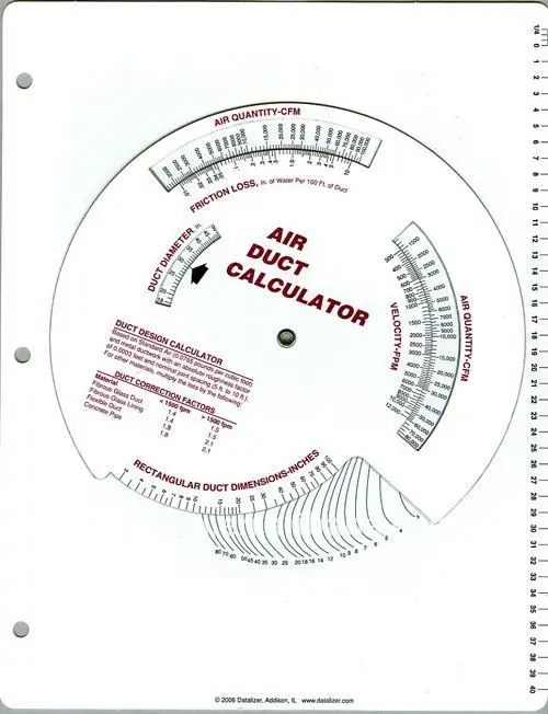 Air Duct Calculator - Wheel Chart Style