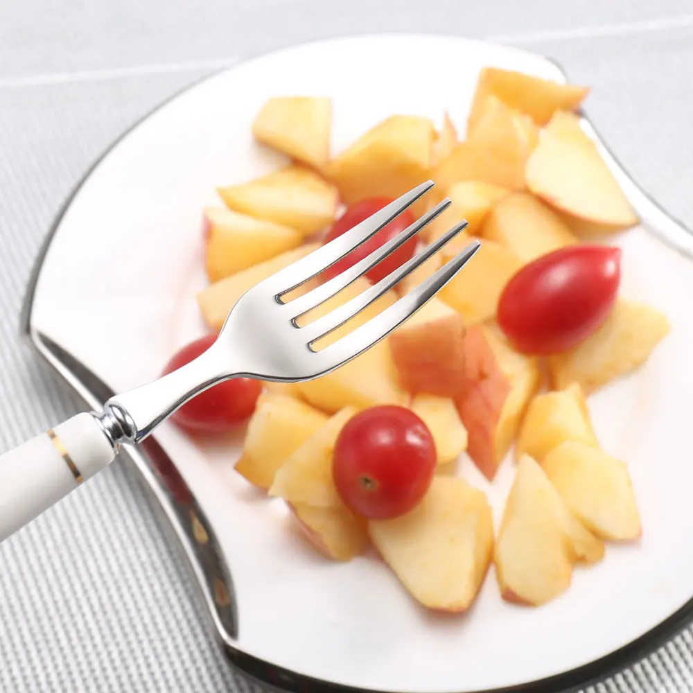 Cathylin flora ceramic handle stainless steel 18-10 dinner dessert silver spoon cutlery, flatware set