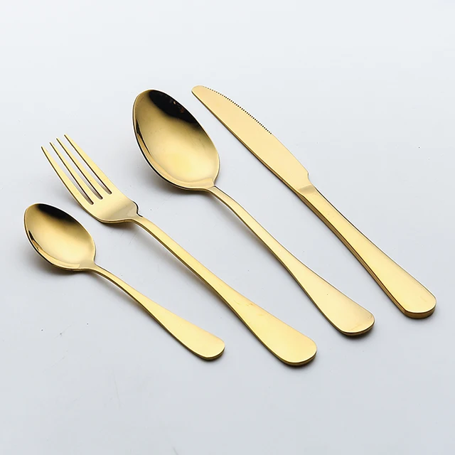 wedding gold cutlery set customized with logo spoons forks knives stainless steel rose gold,blue,black,flatware set