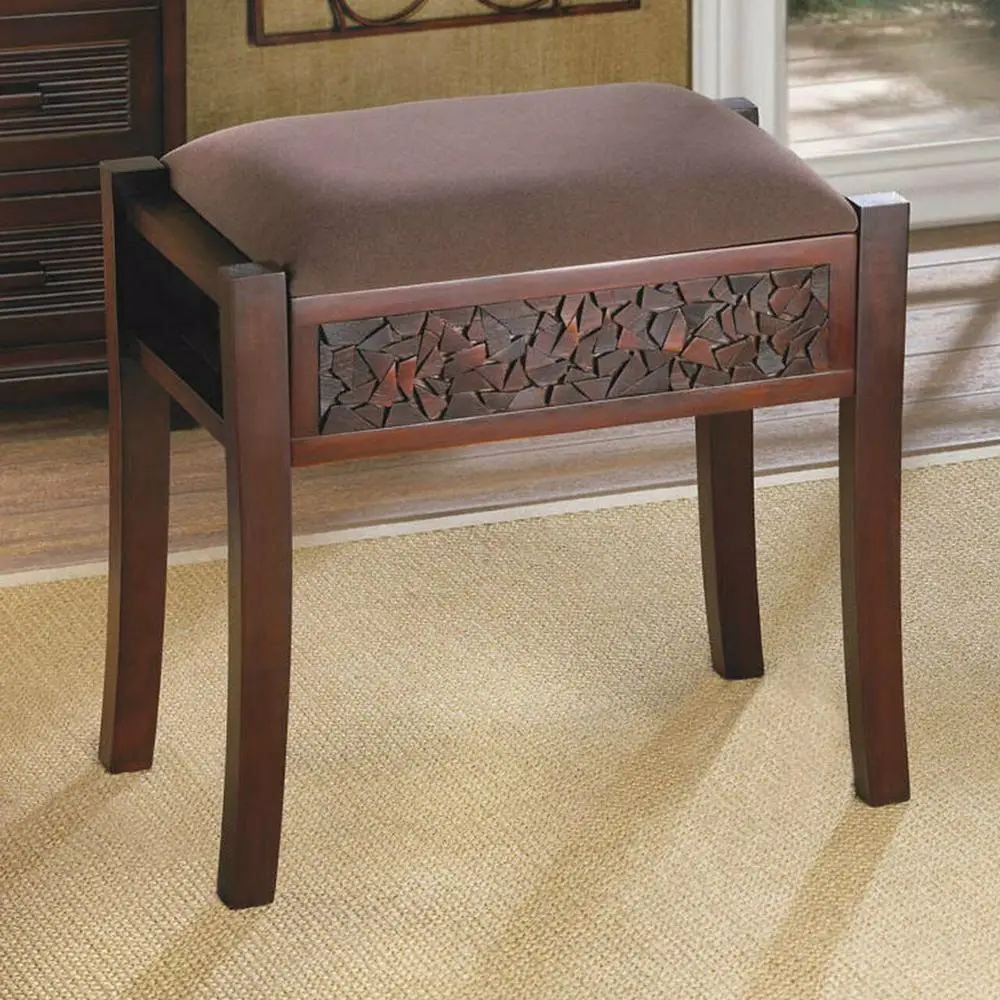 Classic American Style Nice Brown or Chocolate Color Carved Foot Rectangular Vanity Stool